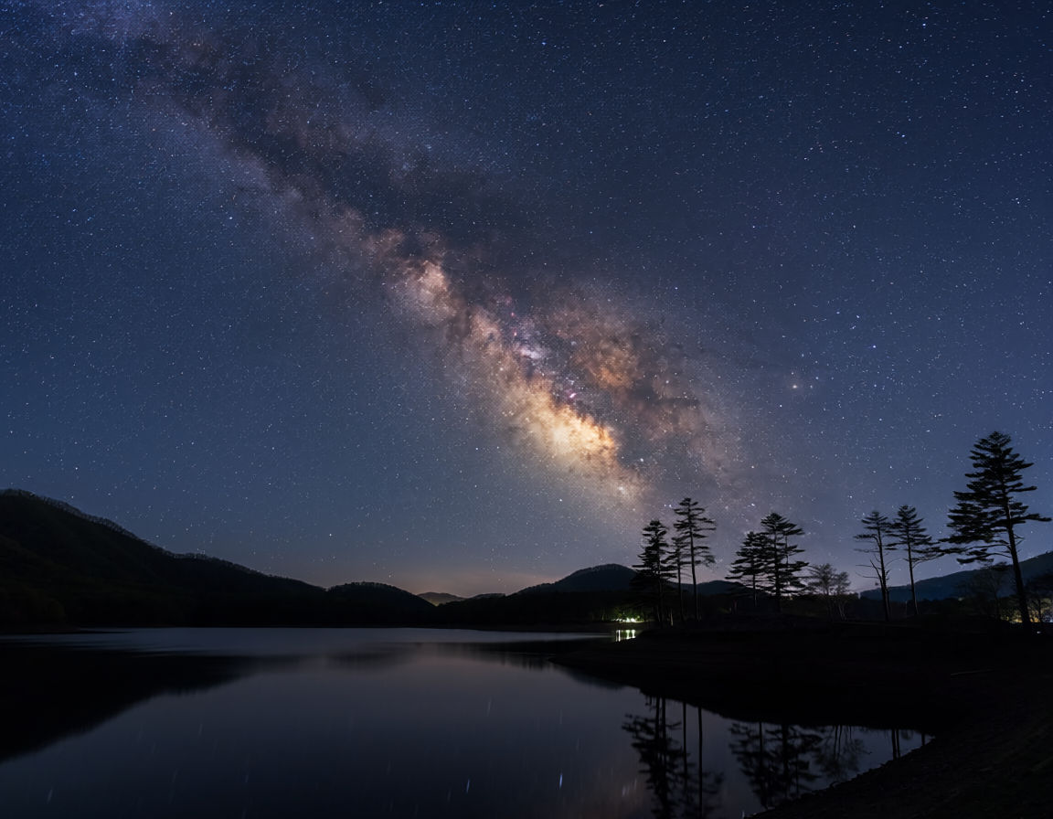 みかづき湖の夜空にかかる天の川