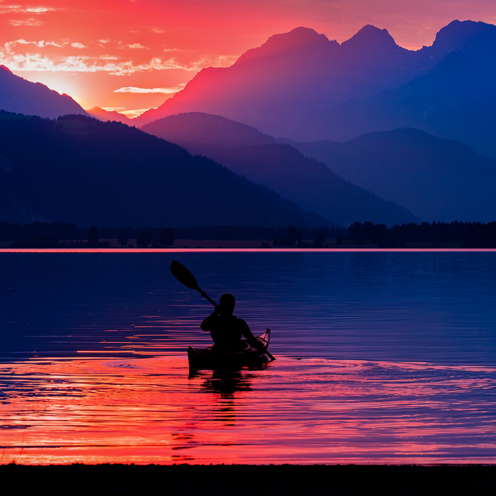 湖上から見る夕焼け