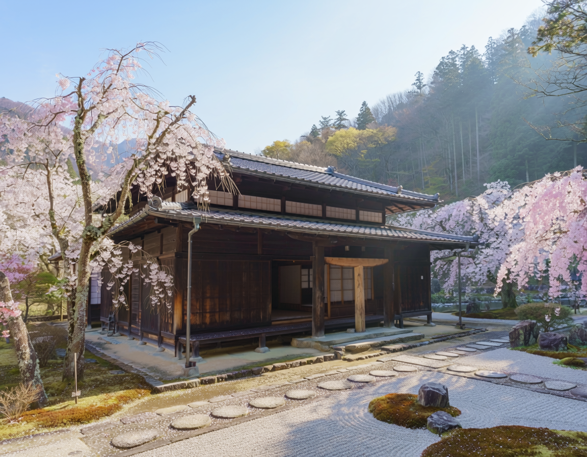 桜の咲く春の湯宿つきあかり外観