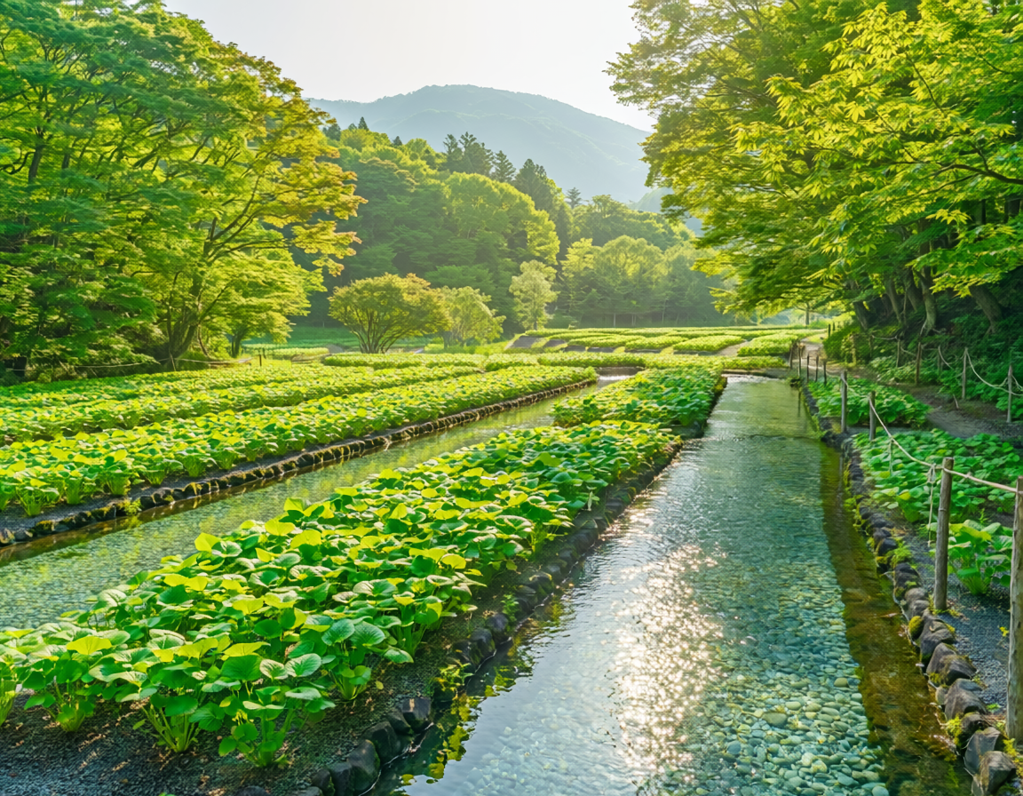 わさび田と清流の風景