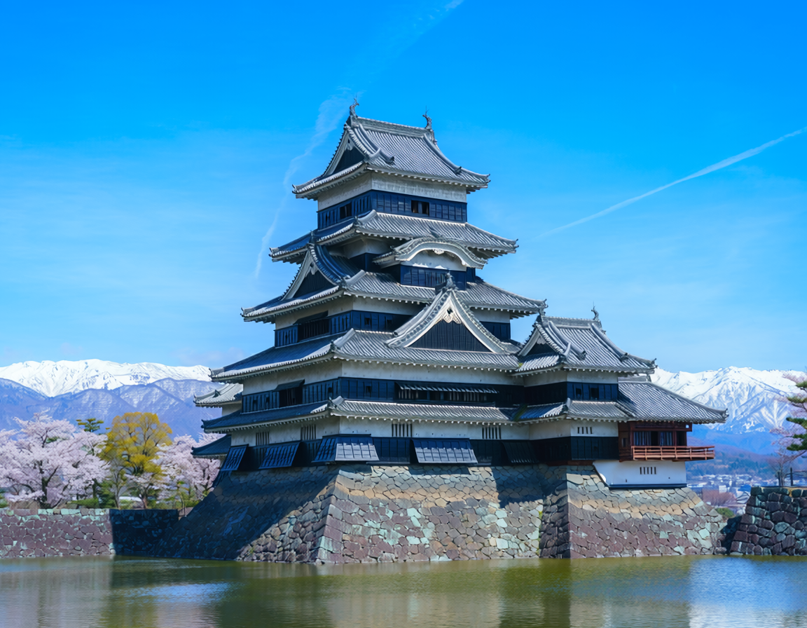 松本城と北アルプスの風景